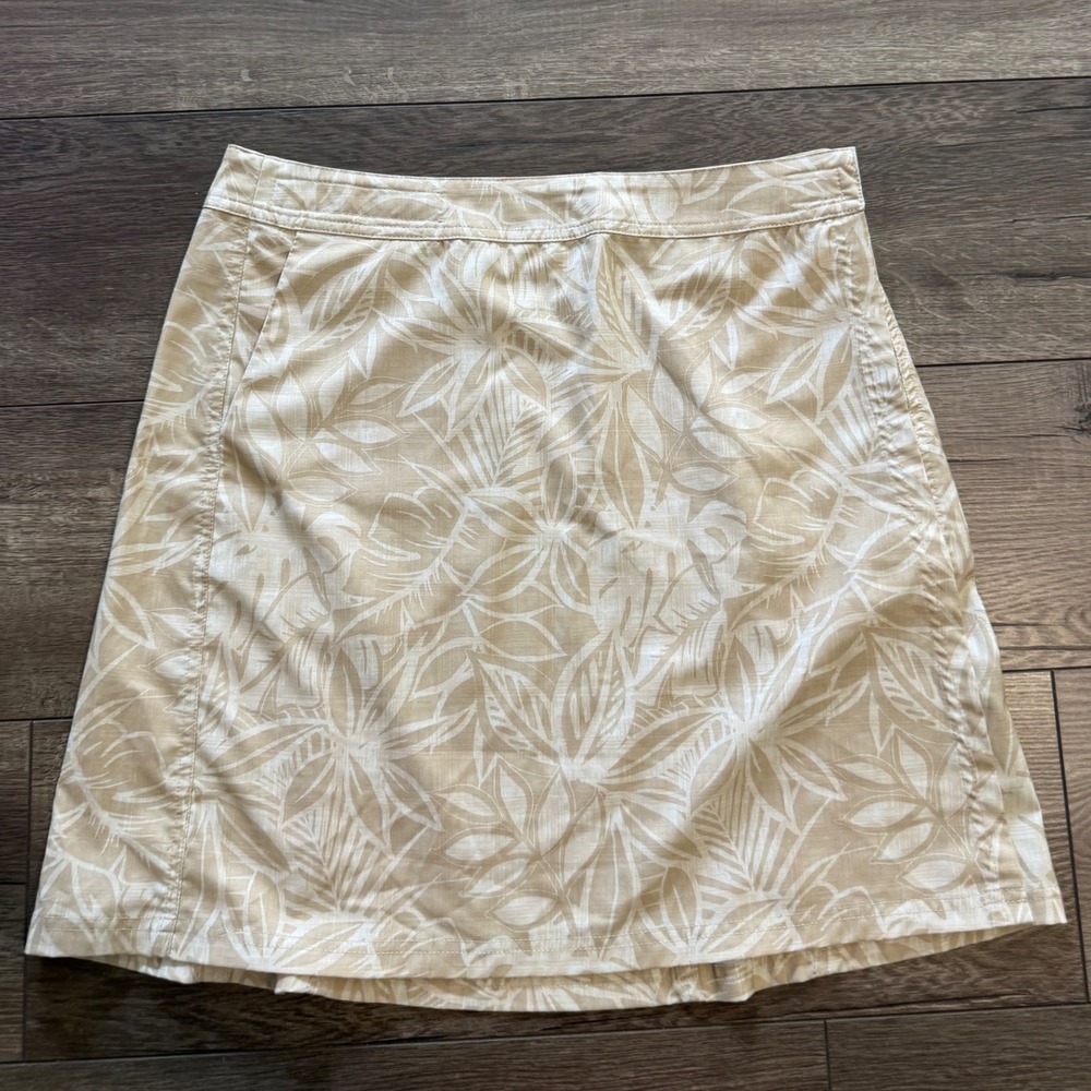 RipSkirt Hawaii Women Tan White Floral Tropical Wrap Skirt Size Medium Length 2